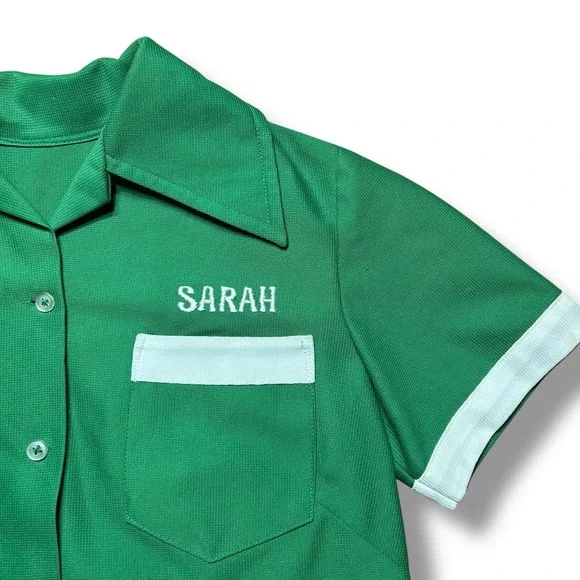 Vintage Vietnam Era Ladies Bowling Shirt Embroidered Size Small Afro 7 UPS - Picture 3 of 15